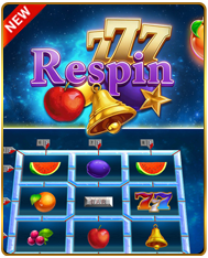 77 Respin slot game — classic fruit machine with bell and respin feature on a cosmic background