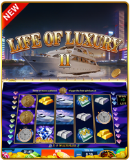 Life of Luxury II slot game — luxury yacht and diamond reels with free spin bonus feature on mobile
