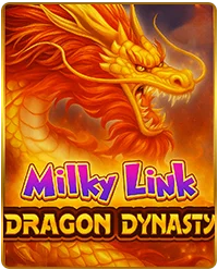 Milky Link Dragon Dynasty special slot game at Milkyway Sweepstake USA – ferocious golden red Chinese dragon roaring fire in oriental dynasty design