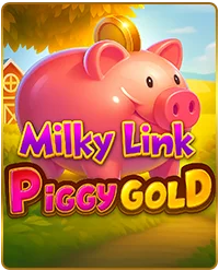 Milky Link Piggy Gold special slot game at Milkyway USA – cute pink piggy bank with golden coin on sunny farm background