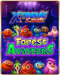 Xtreme Link Forest Aviators special slot game at Milkyway USA – colorful cartoon parrots owls and finches celebrating in forest with spotlight effects