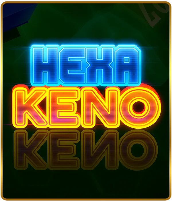 Hexa Keno online keno game logo with neon blue and orange text on dark green background – Milkyways