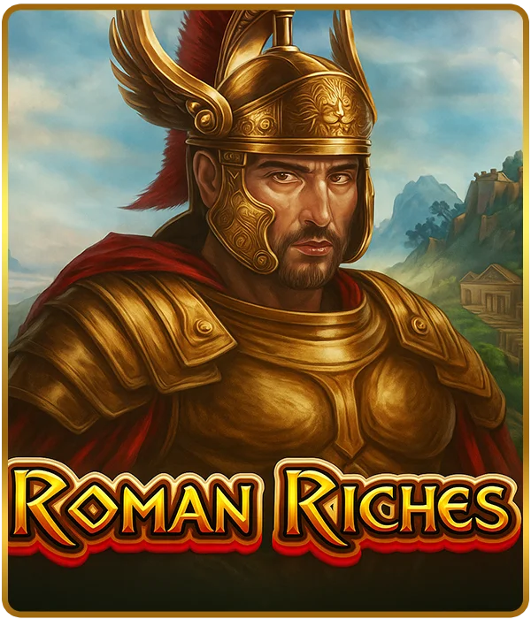 Roman Riches slot game with Roman warrior in golden armor - progressive jackpot slots at Milkyways USA