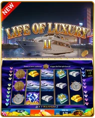 Life of Luxury II slot game — luxury yacht and diamond reels with free spin bonus feature on mobile